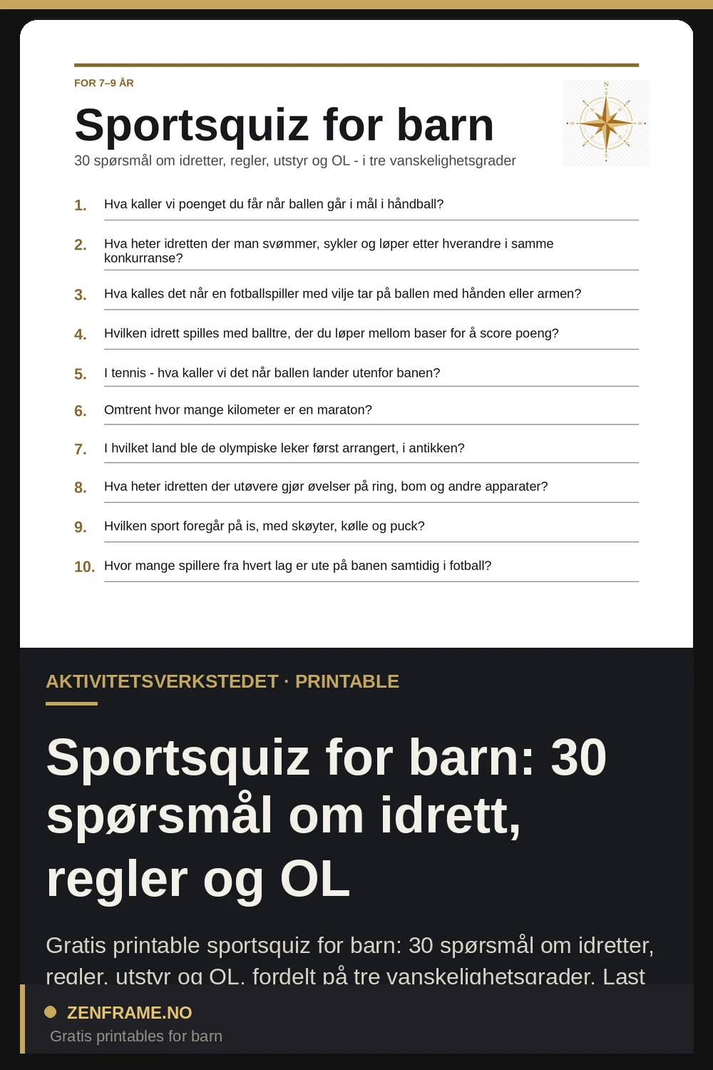 Sportsquiz for barn: 30 spørsmål om idrett, regler og OL — Zenframe