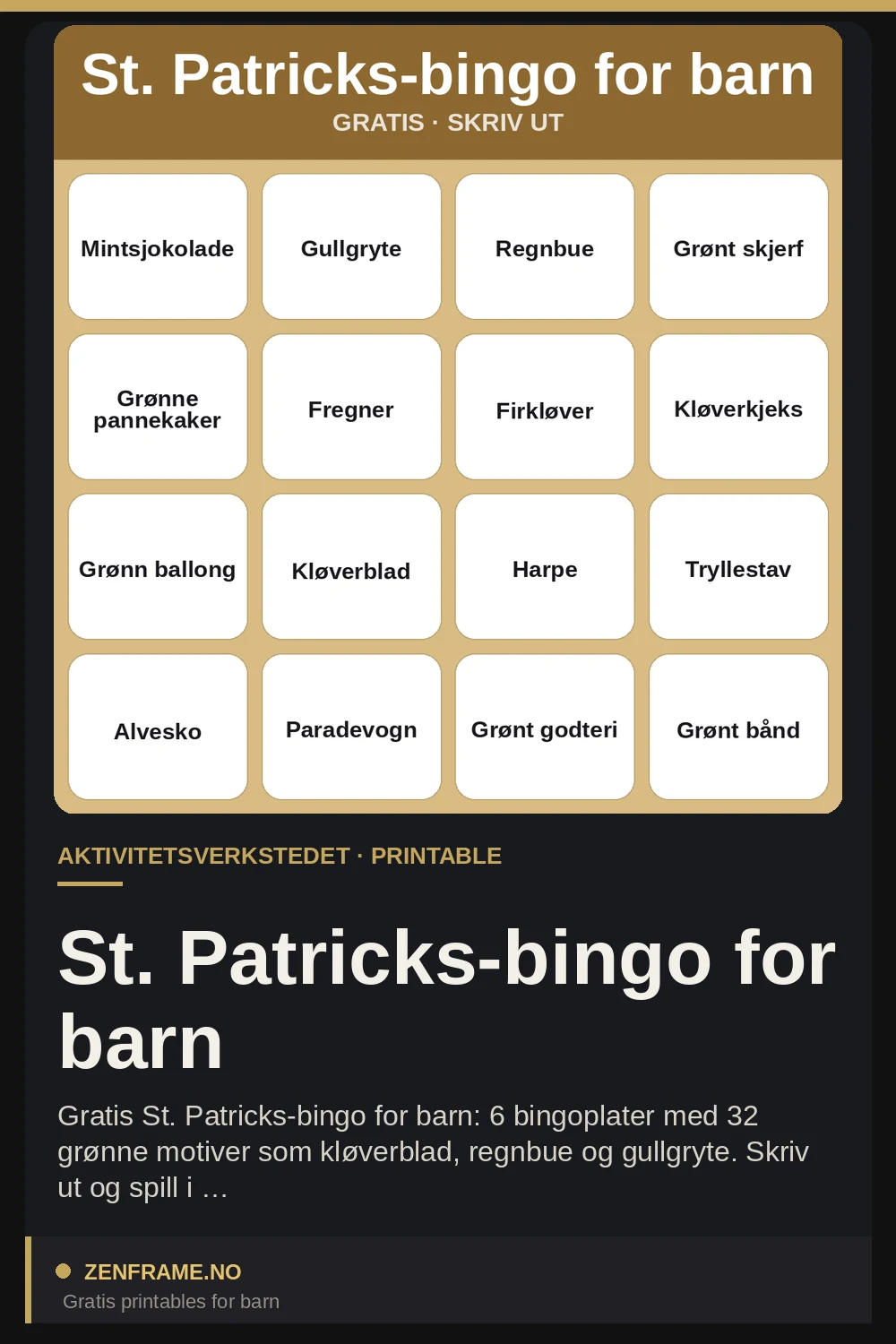 St. Patricks-bingo for barn — Zenframe