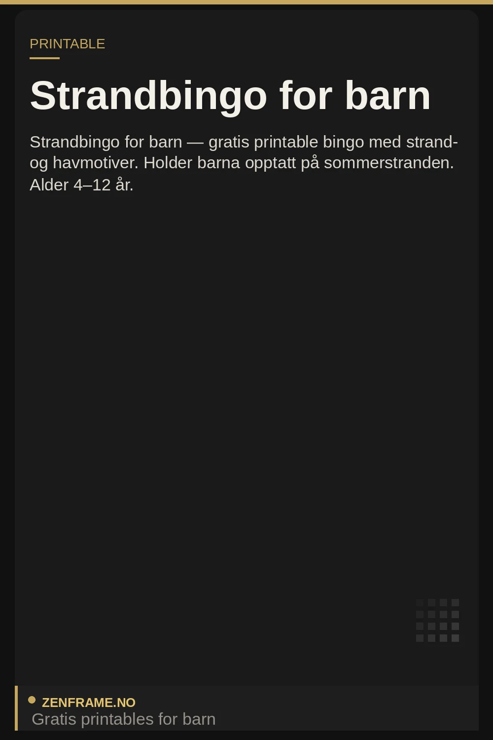 Strandbingo for barn — gratis printable til stranden fra Zenframe