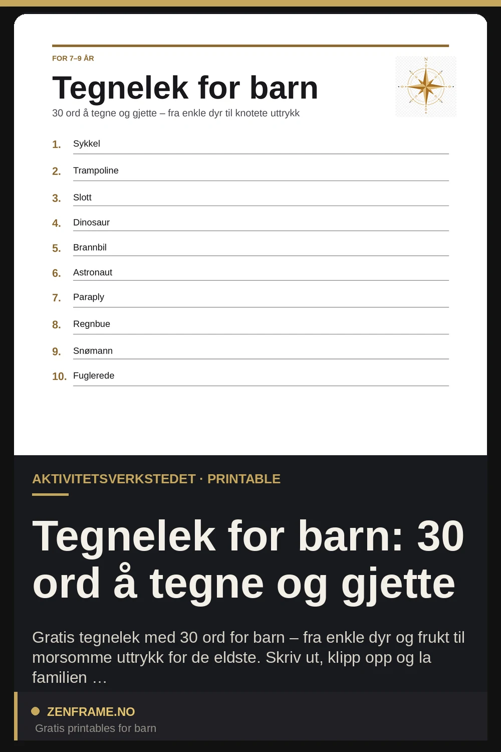 Tegneleg for børn: 30 ord der skal tegnes og gættes — Zenframe