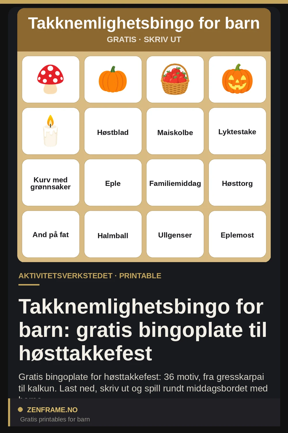 Bingo del Ringraziamento per Bambini: Tabellone Gratuito da Stampare — Zenframe