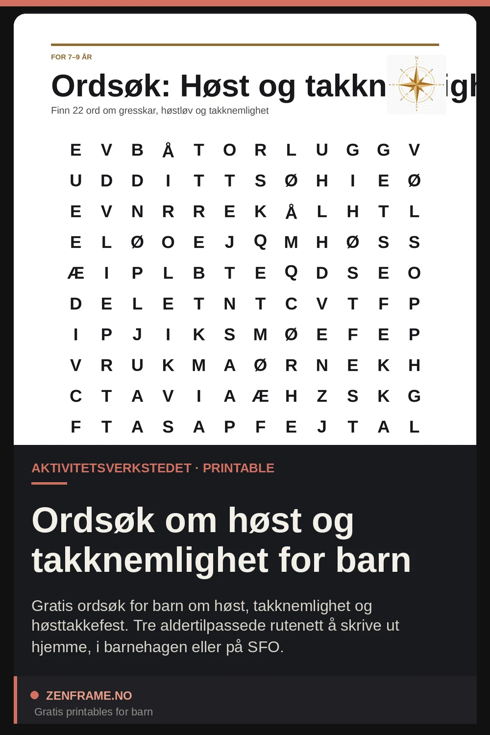 Ordsök om höst och tacksamhet för barn — Zenframe