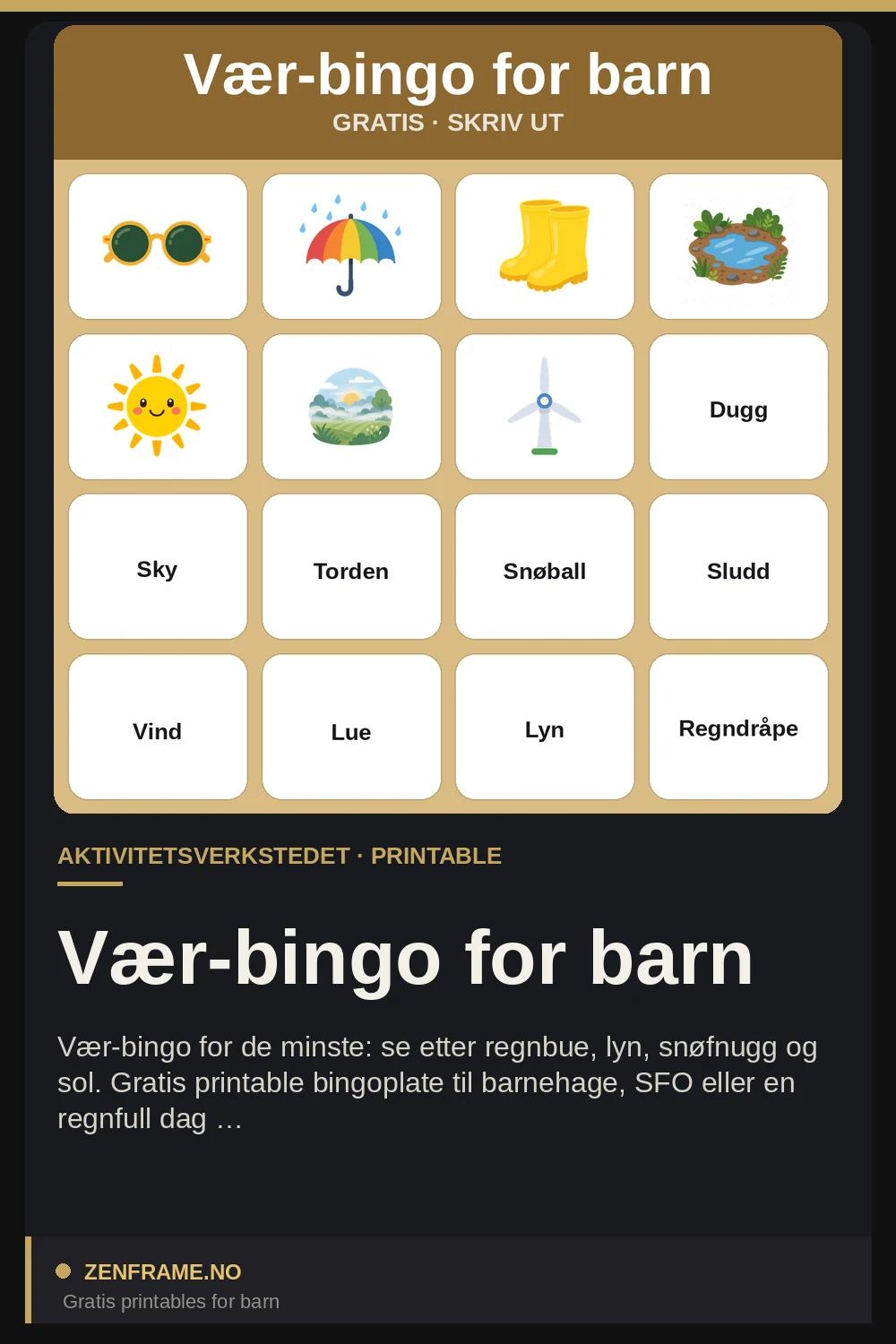 Väderbingo för barn — Zenframe