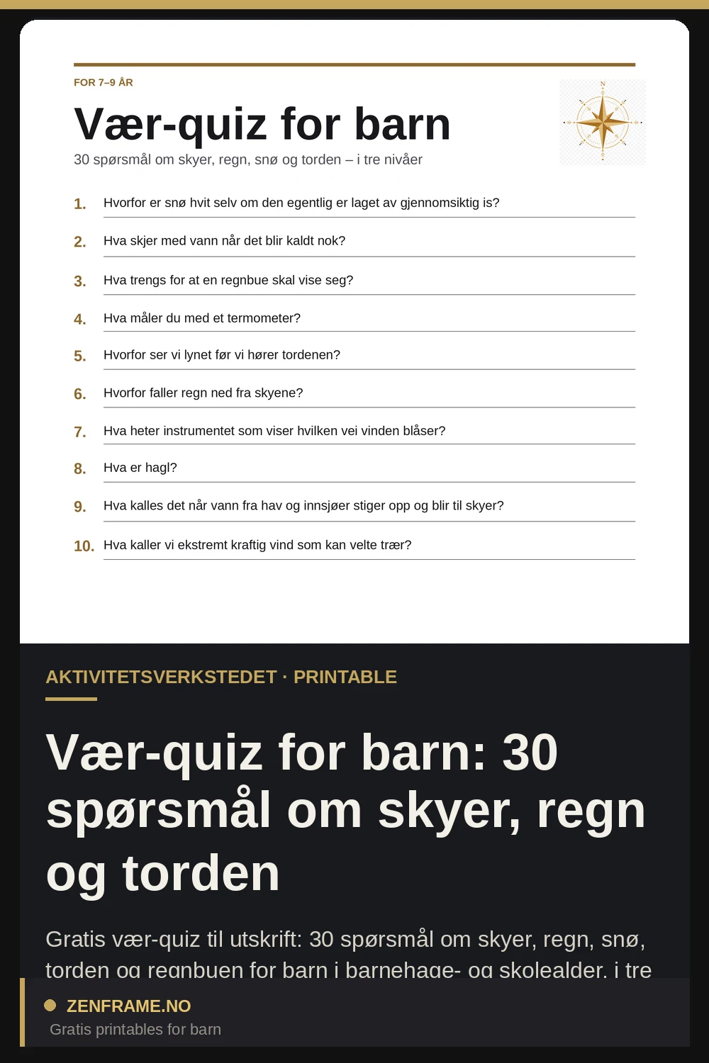 Vær-quiz for barn: 30 spørsmål om skyer, regn og torden — Zenframe