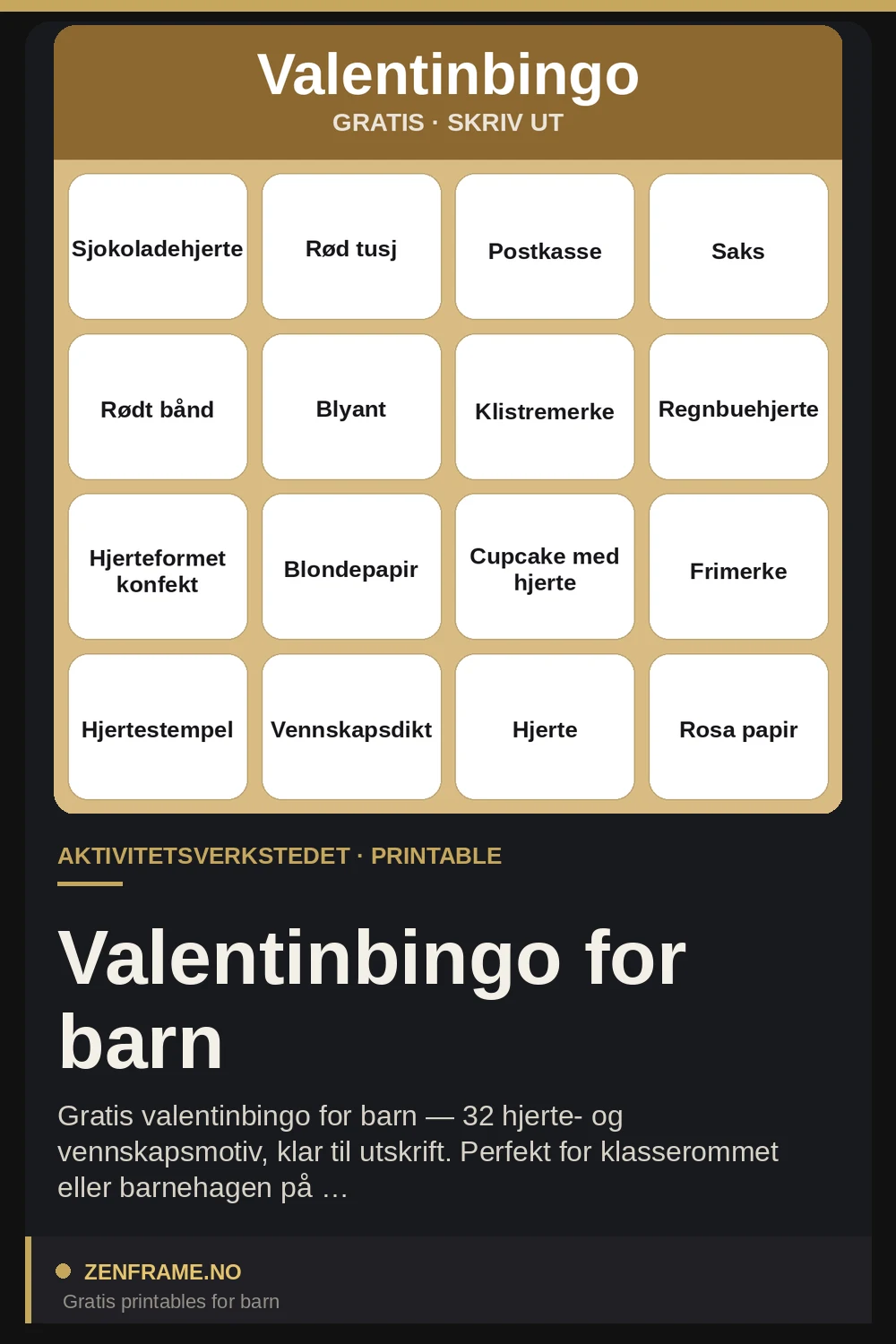 Valentinbingo for barn — Zenframe