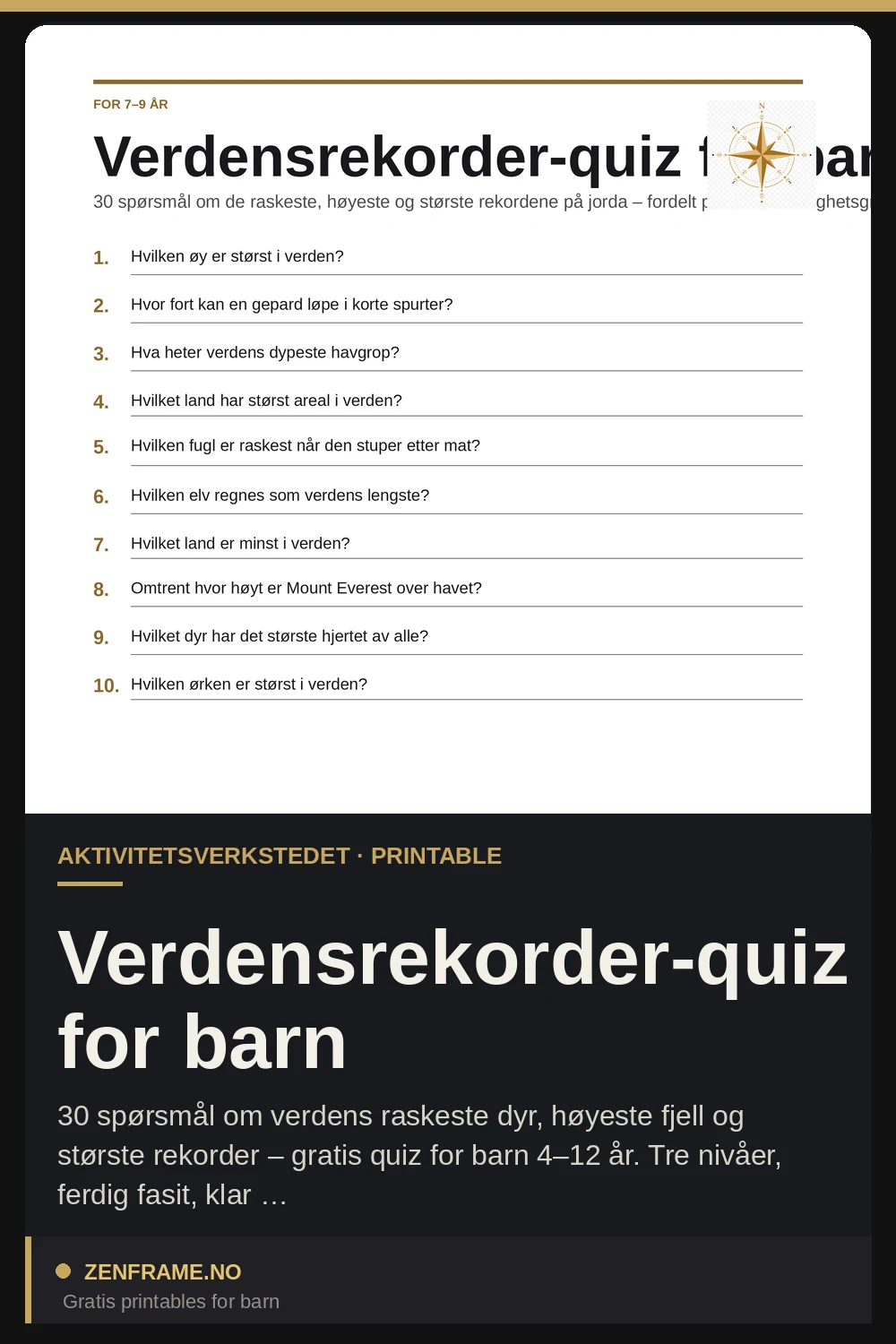 Verdensrekorder-quiz for barn — Zenframe