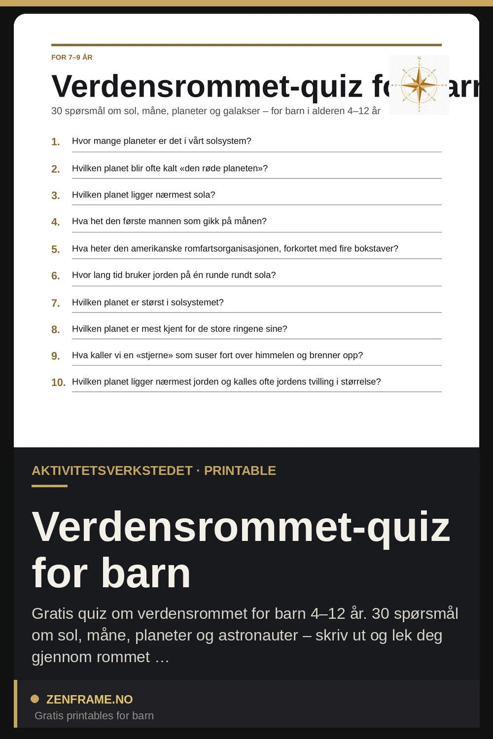 Rymdquiz för barn — Zenframe