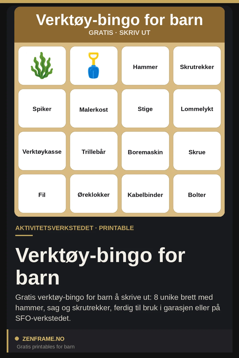 Værktøj-bingo for børn — Zenframe