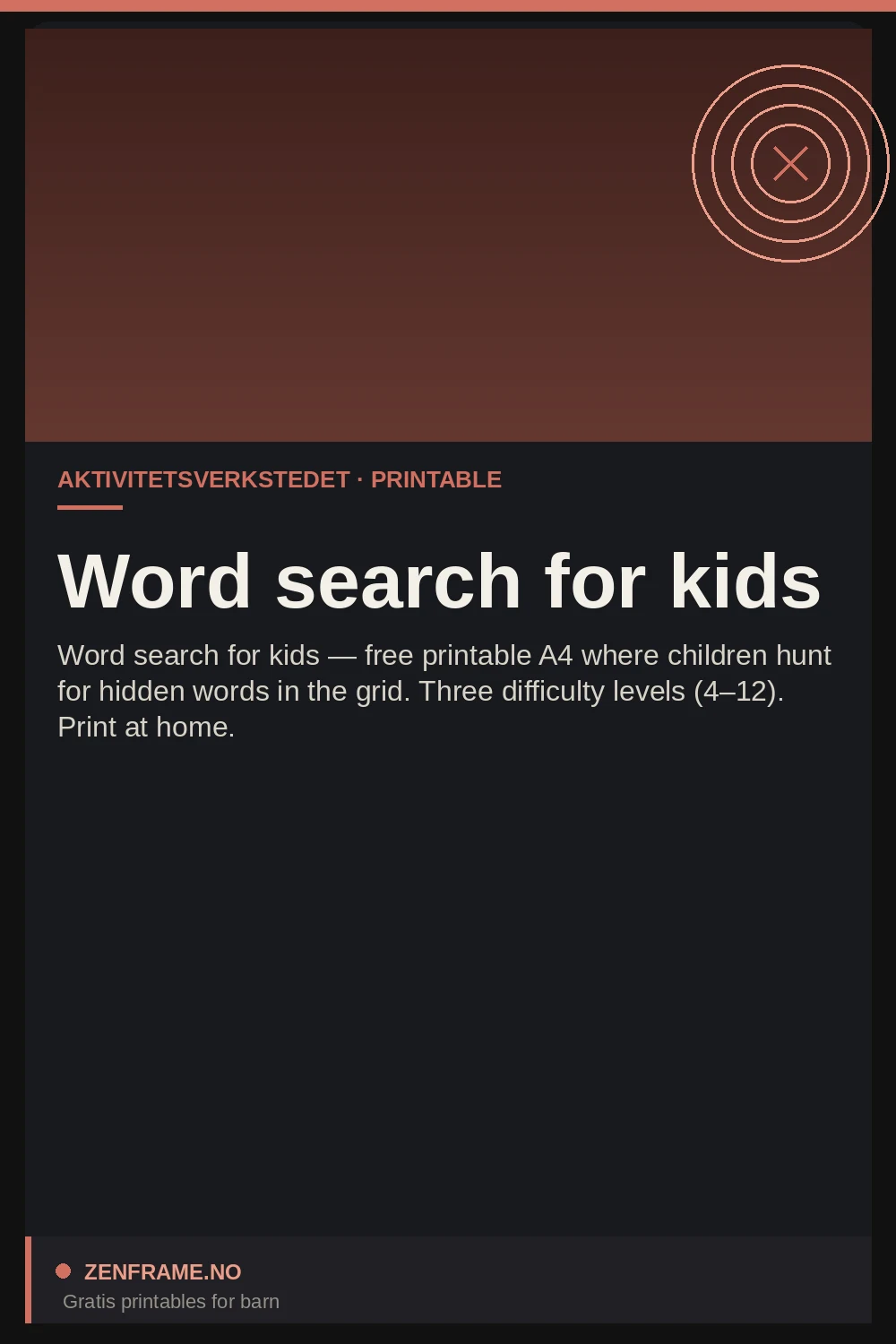 Word search for kids — free printable A4 sheet from Zenframe