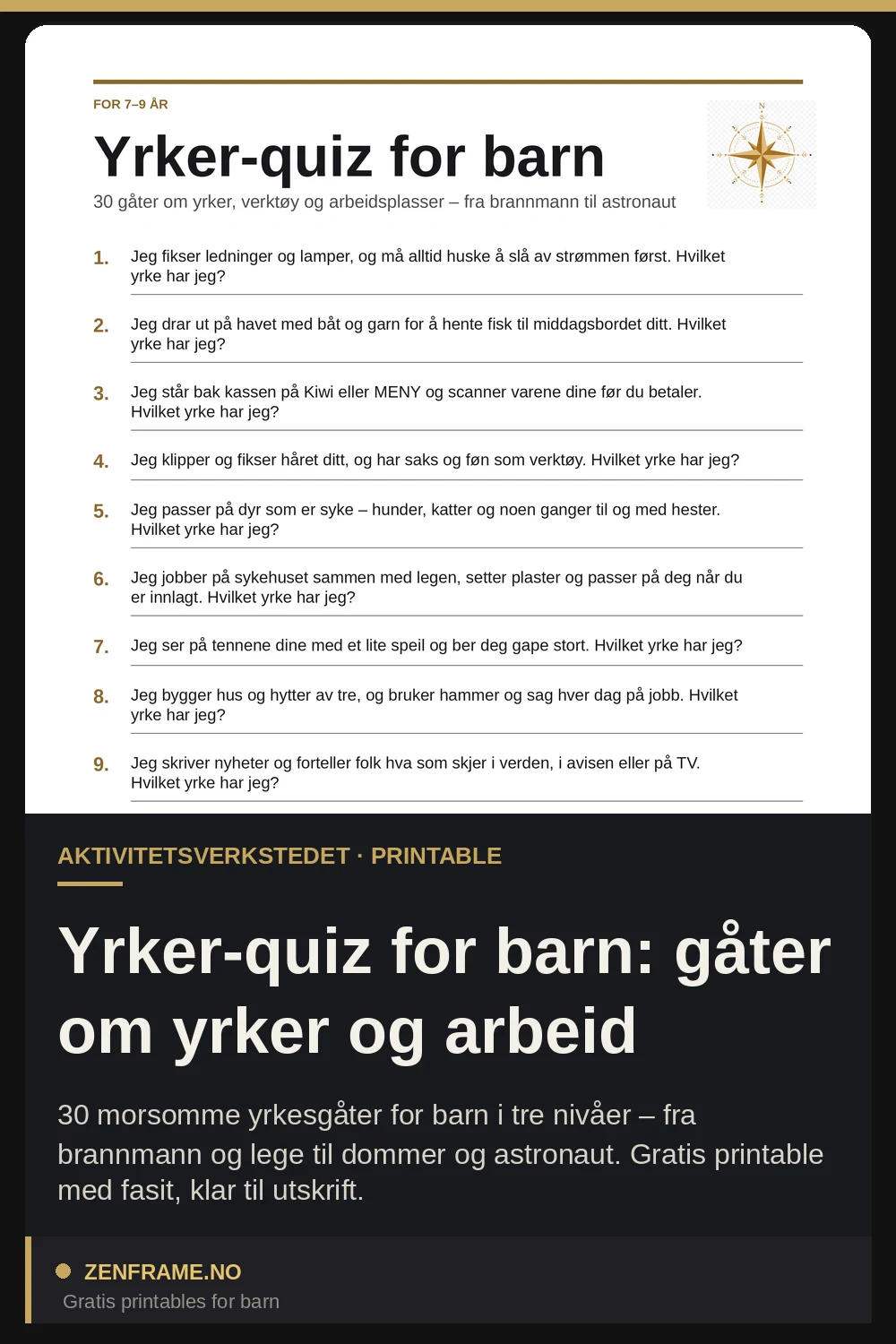 Yrker-quiz for barn: gåter om yrker og arbeid — Zenframe