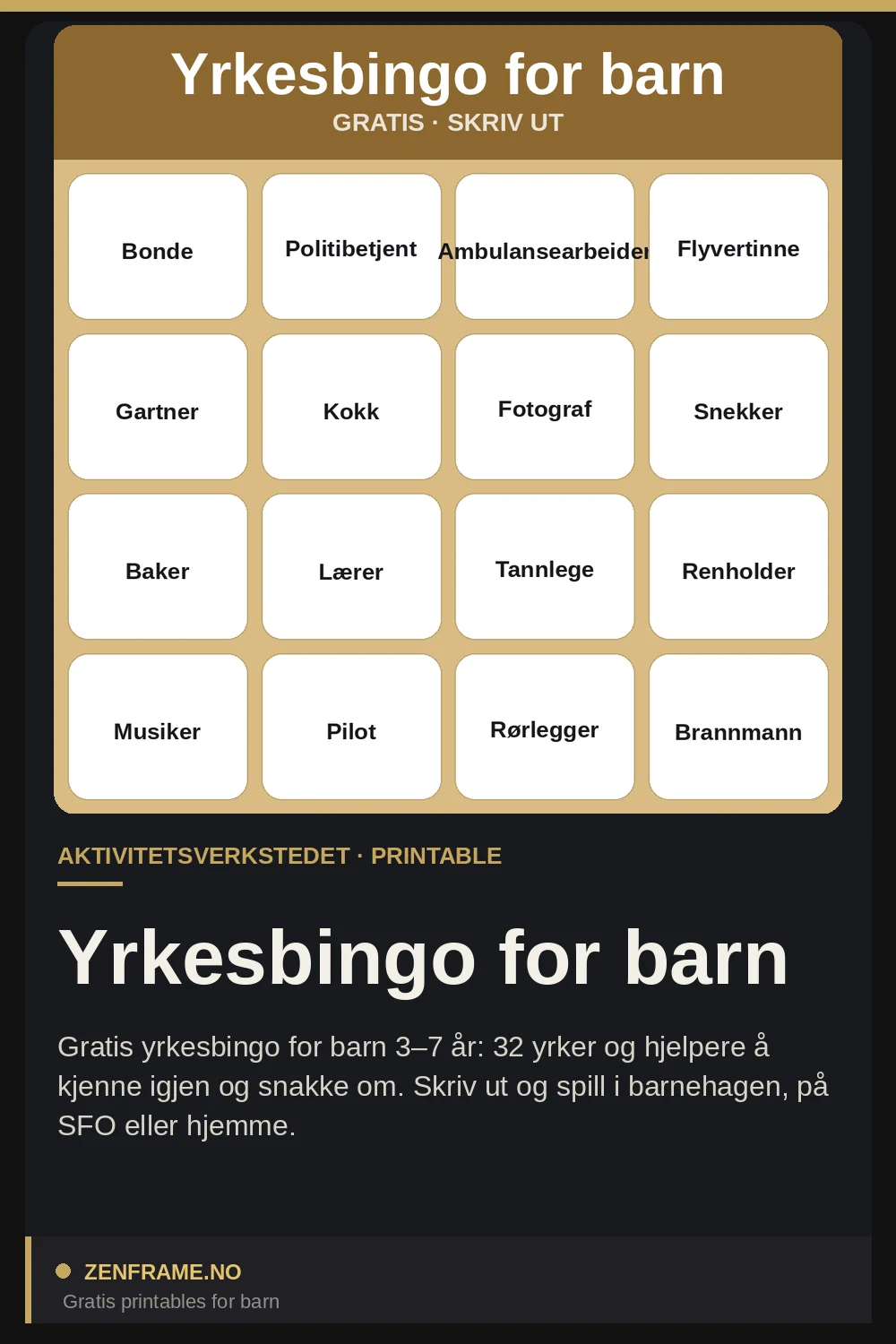 Berufe-Bingo für Kinder — Zenframe